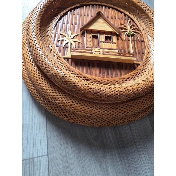 Set Of 3 Handcrafted Bamboo & Rattan Wall Decor Tropical Hut & Palm Tree Design - Picture 13 of 13